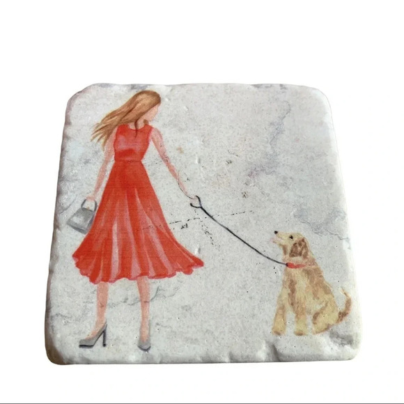 4 Dog Puppy Paw Print Stone Tile Coasters - Picture 3 of 7